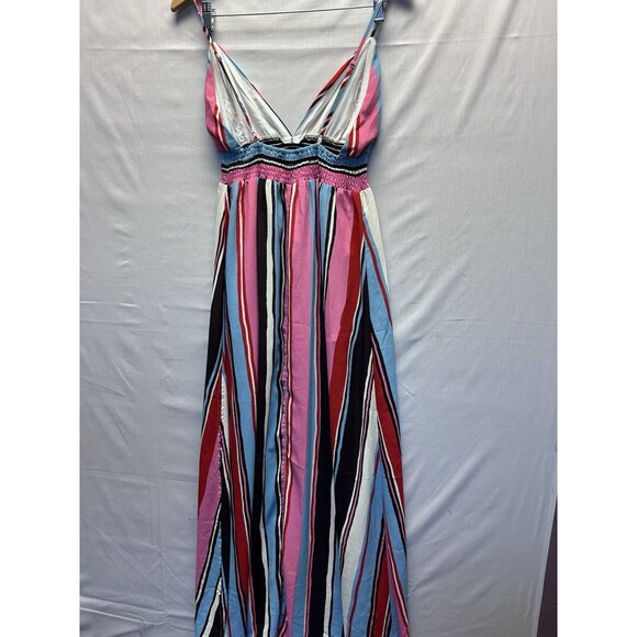 Lulus Andi Pink And Blue Striped Maxi Dress Triangle Top Women’s Medium - Picture 4 of 7